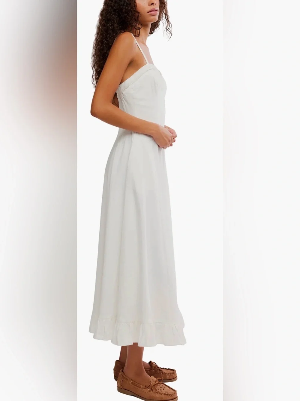 Free People White Midi Sundress with Sweetheart Neckline